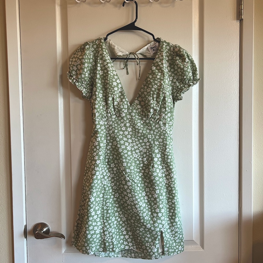 Green floral mini dress